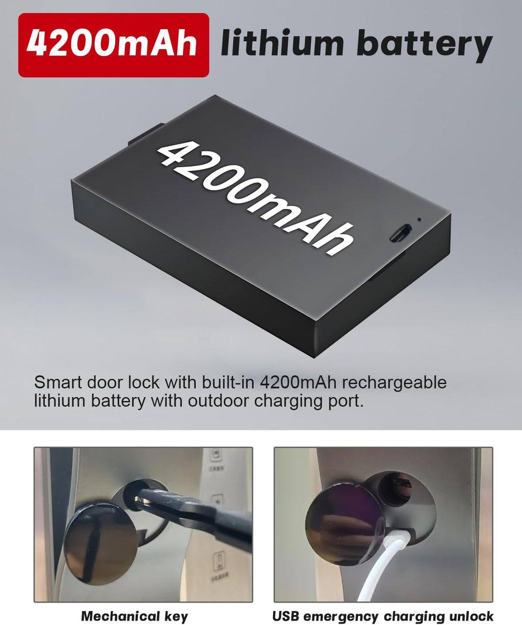 3D Face Recognition Door Lock with Lockbody, Video Smart Lock with Camera&Doorbell, Front Door Keyless Entry Lock, WiFi&Tuya APP Control/Fingerprint/IC Card/Password/Keys
