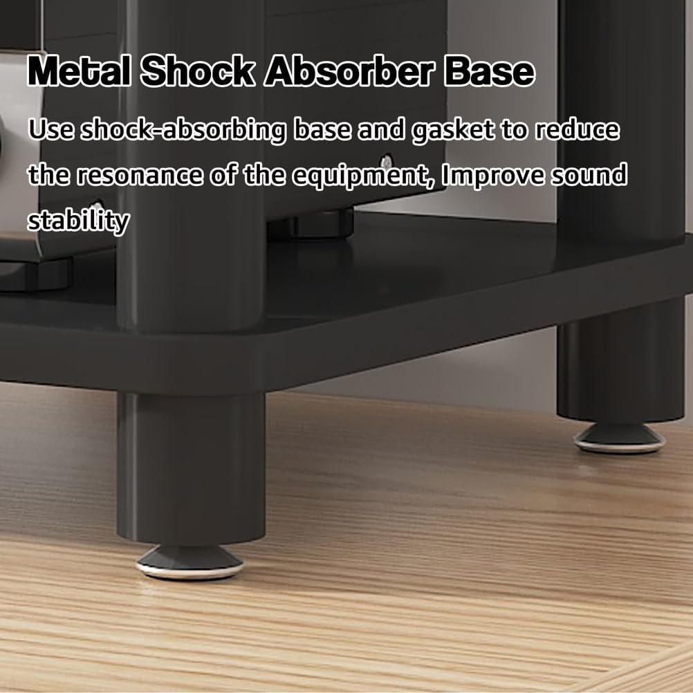 Desktop Video Audio Rack AV Media Stand with Wooden Shelf, Open Stereo Cabinet Corner Component Cabinet, Portable Media Storage Cabinet for Computer Desk,Black,2 Tier W 15.7″
