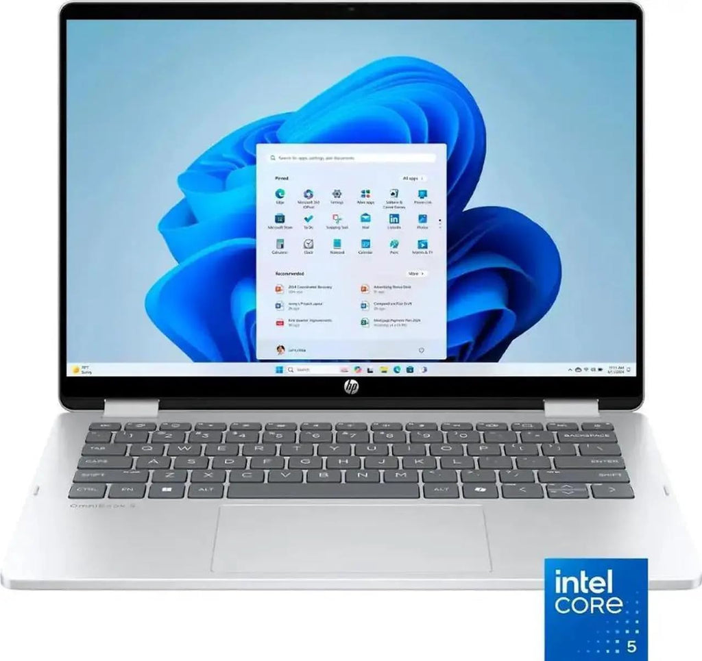 HP OmniBook 5 Flip 2-in-1 14' Full HD+ Touch-Screen Laptop | Intel Core 5 120U|Intel Graphics| Copilot | Webcam| Silver | 8GB RAM DDR5 | 512GB SSD |Windows 11 Home |Bundle with USB 3.0 Hub