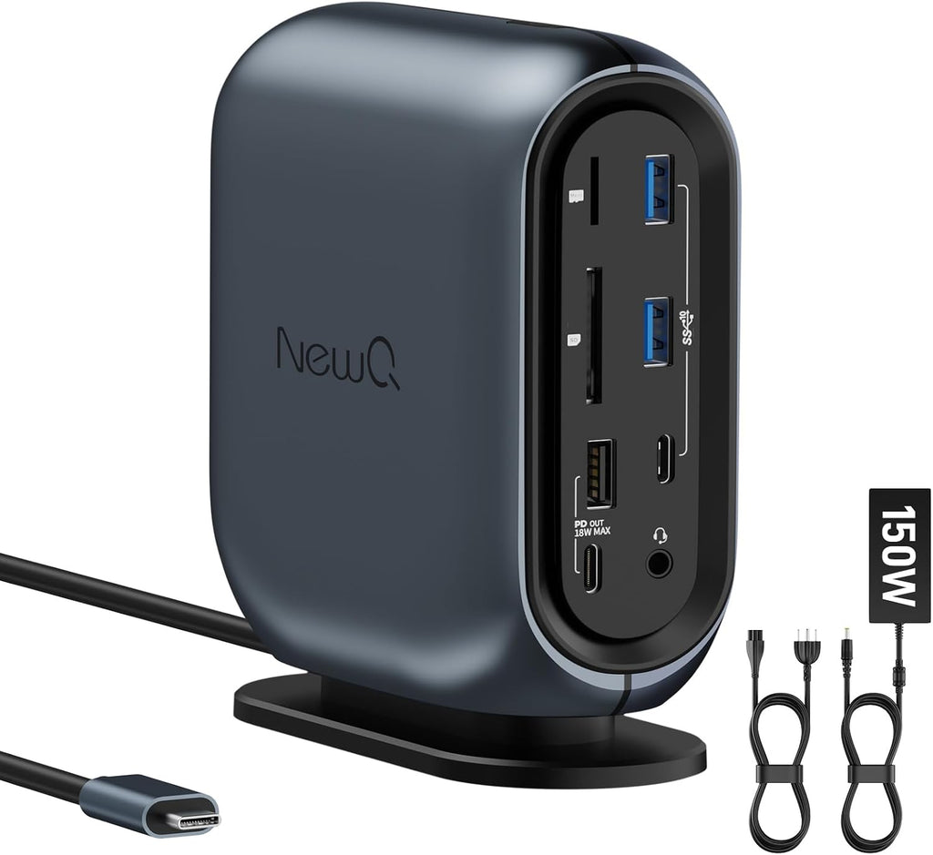 16-in-1 Universal Docking Station for All Laptops with 150W Power Adapter, Triple Monitor for Mac, Windows, ChromeOS, Linux, Dual HDMI, DP, 10Gbps USBC USBA, Gigabit Ethernet, SD/TF, Audio