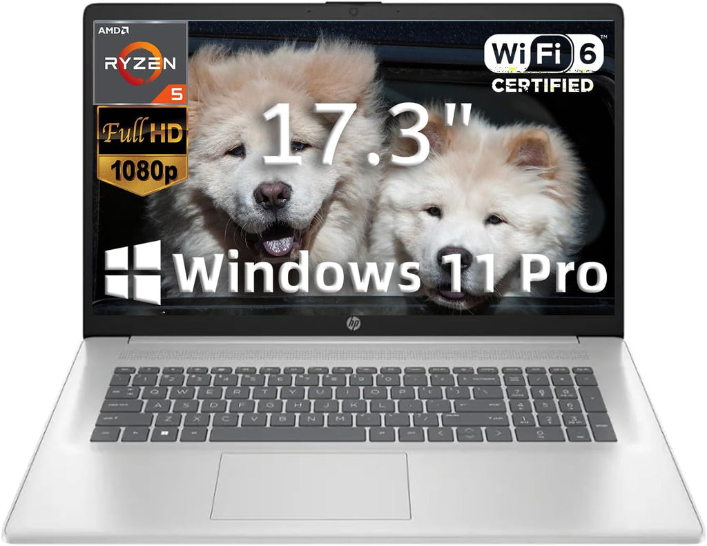 HP 17.3' Business Student Laptop, AMD 6-Core Ryzen 5 7430U, FHD IPS Display (1920 x 1080), Wi-Fi 6, Win 11 Pro, 16 GB RAM, 512GB SSD, Natural Silver