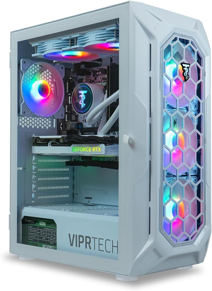 ViprTech Ghost 4.0 Liquid-Cooled PC - AMD Ryzen 7 (4.4Ghz Turbo), RTX 5060 Ti, 32GB DDR4, 1TB SSD, VR-Ready, Streaming, WiFi BT, RGB, Win 11, Gaming Desktop Computer Prebuilt, White