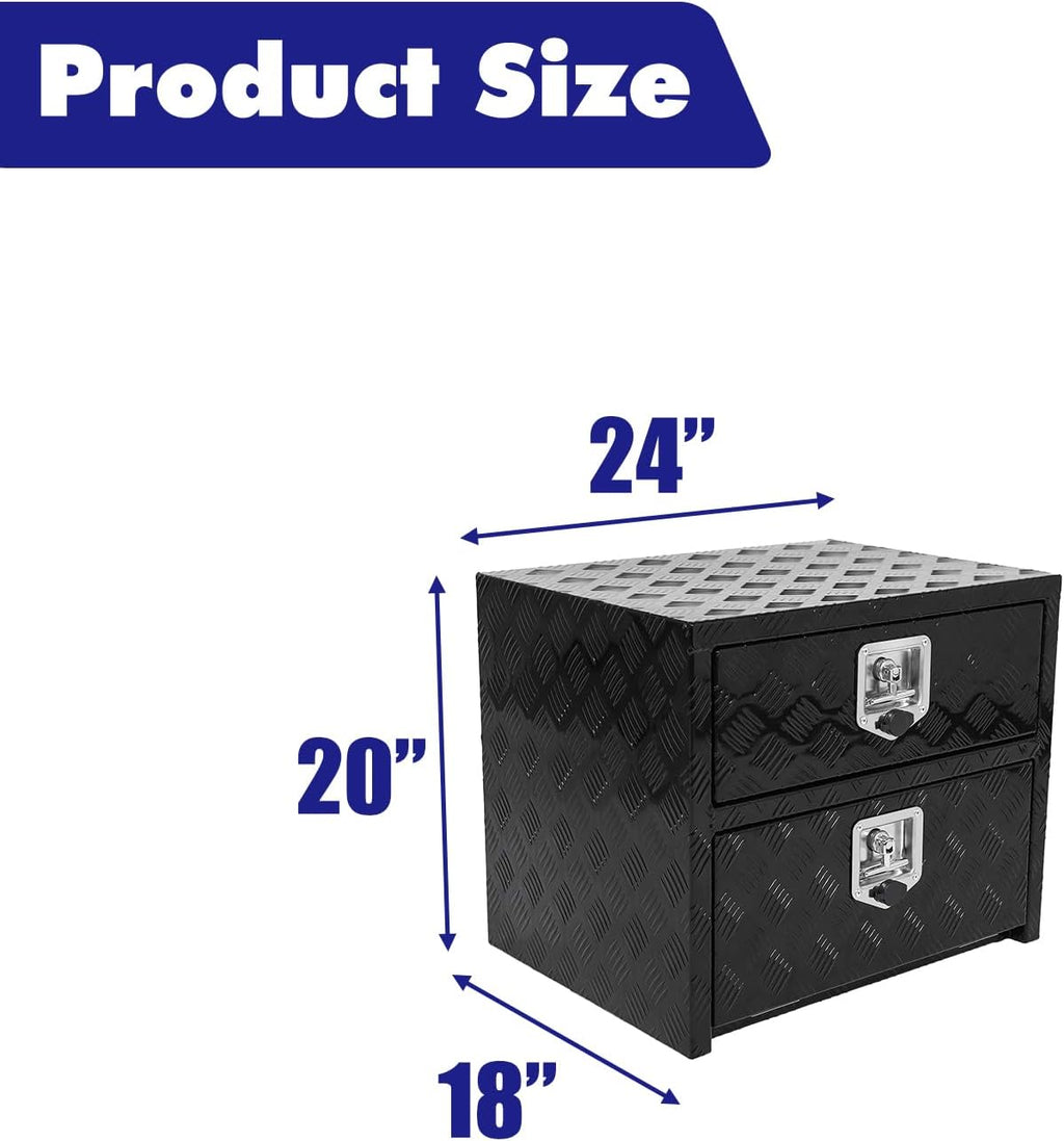 Aluminum Truck Tool Box w/Drawer,5 Bar Tread Truck Storage box w/Lock For Organization,Multifunction Black 24'x20'x18' Truck Toolboxes, For Truck,Trailer,RVs,Toolroom,Garage.