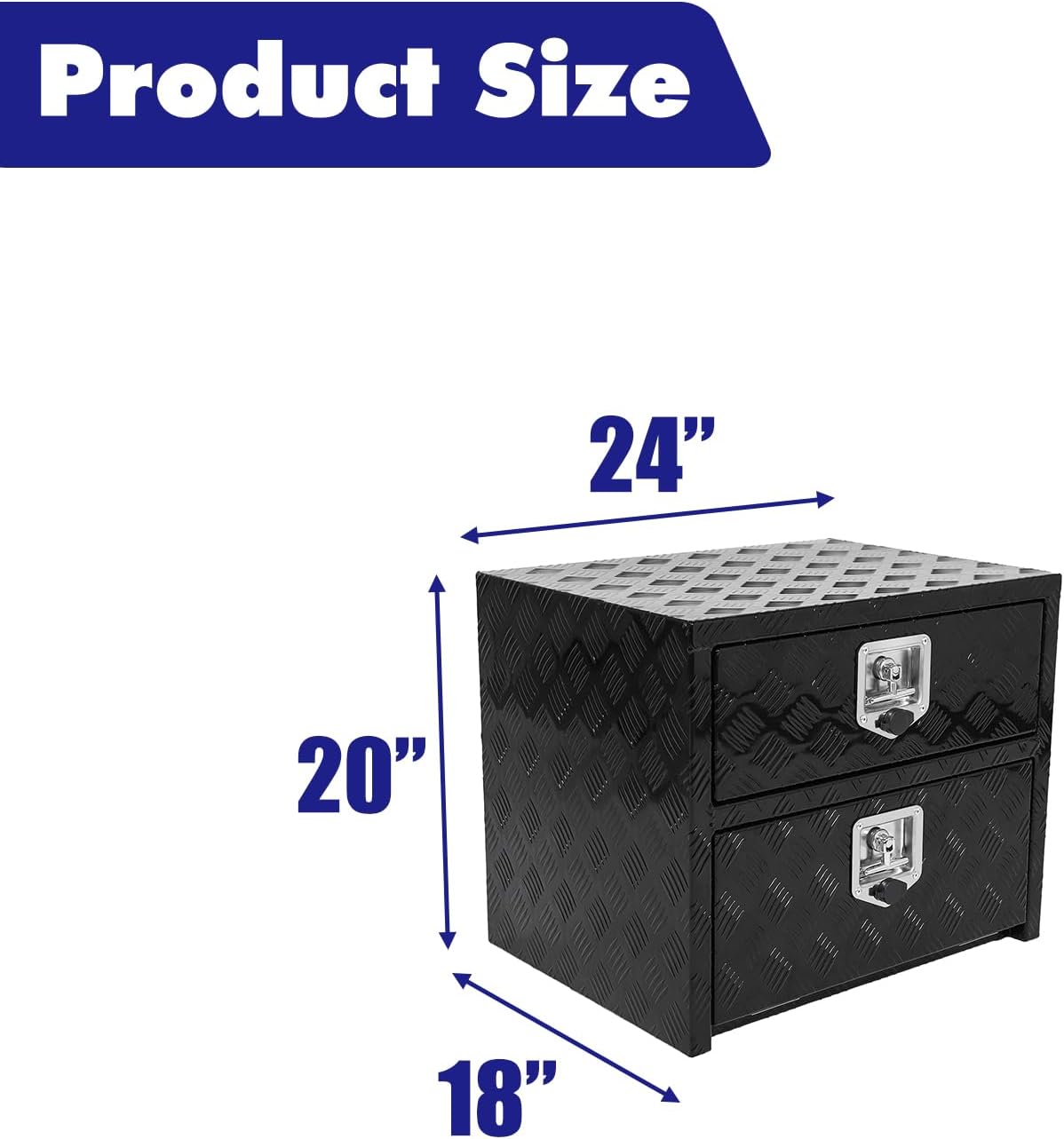 Aluminum Truck Tool Box w/Drawer,5 Bar Tread Truck Storage box w/Lock For Organization,Multifunction Black 24'x20'x18' Truck Toolboxes, For Truck,Trailer,RVs,Toolroom,Garage.