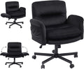Bestier Criss Cross Office Chair with Flip-Up Armrests, Swivel Makeup Vanity Chair with Wheels & Side Pockets, Cross Legged Office Chair for Home Office, Bedroom, Black Velvet