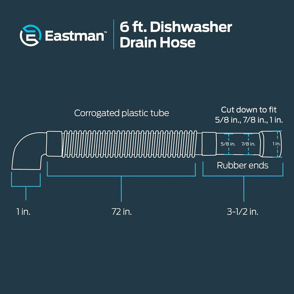Eastman 6 Foot Dishwasher Drain Hose, Fit with 5/8 Inch, 7/8 Inch, or 1 Inch OD Drain Outlet, 90 Degree Rubber Elbow, Corrugated, Gray Polypropylene, 91227 (Pack of 10)