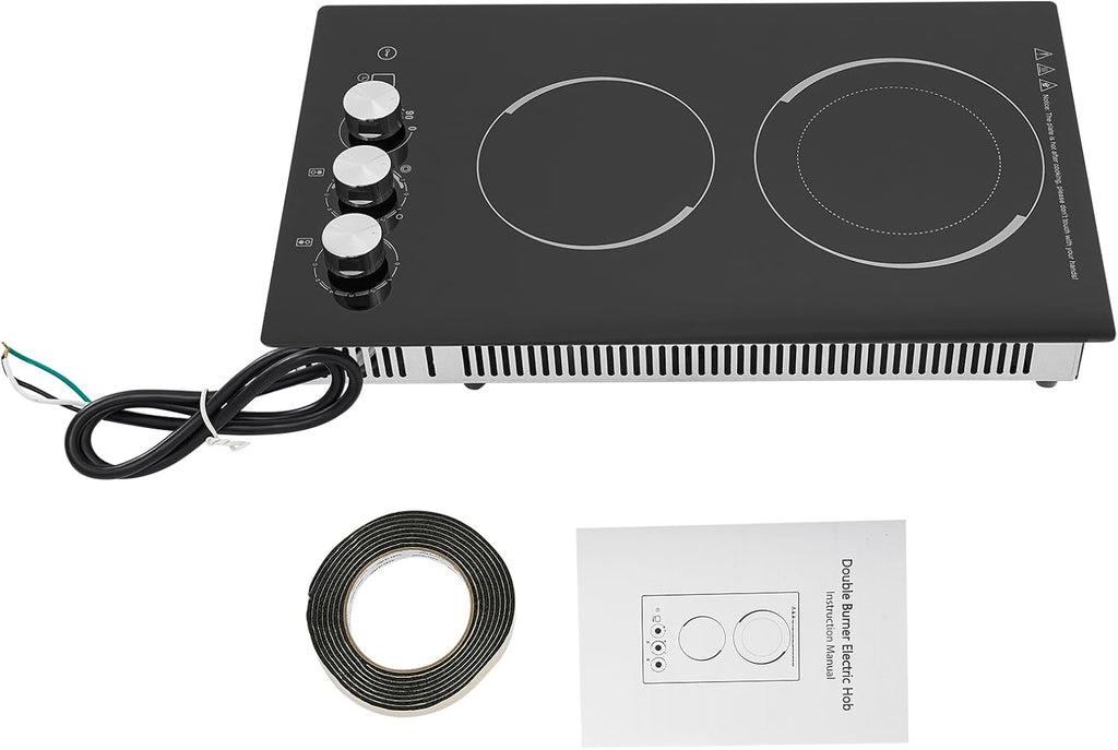 Electric Cooktop 20 Inch, 1700W Drop-in 2 Burner Electric Stovetop in Black with 5 Power Levels, 0-99 Minute Timer, Child Safety Lock, 110V - 20.08x11.81x4.06in(No Plug)