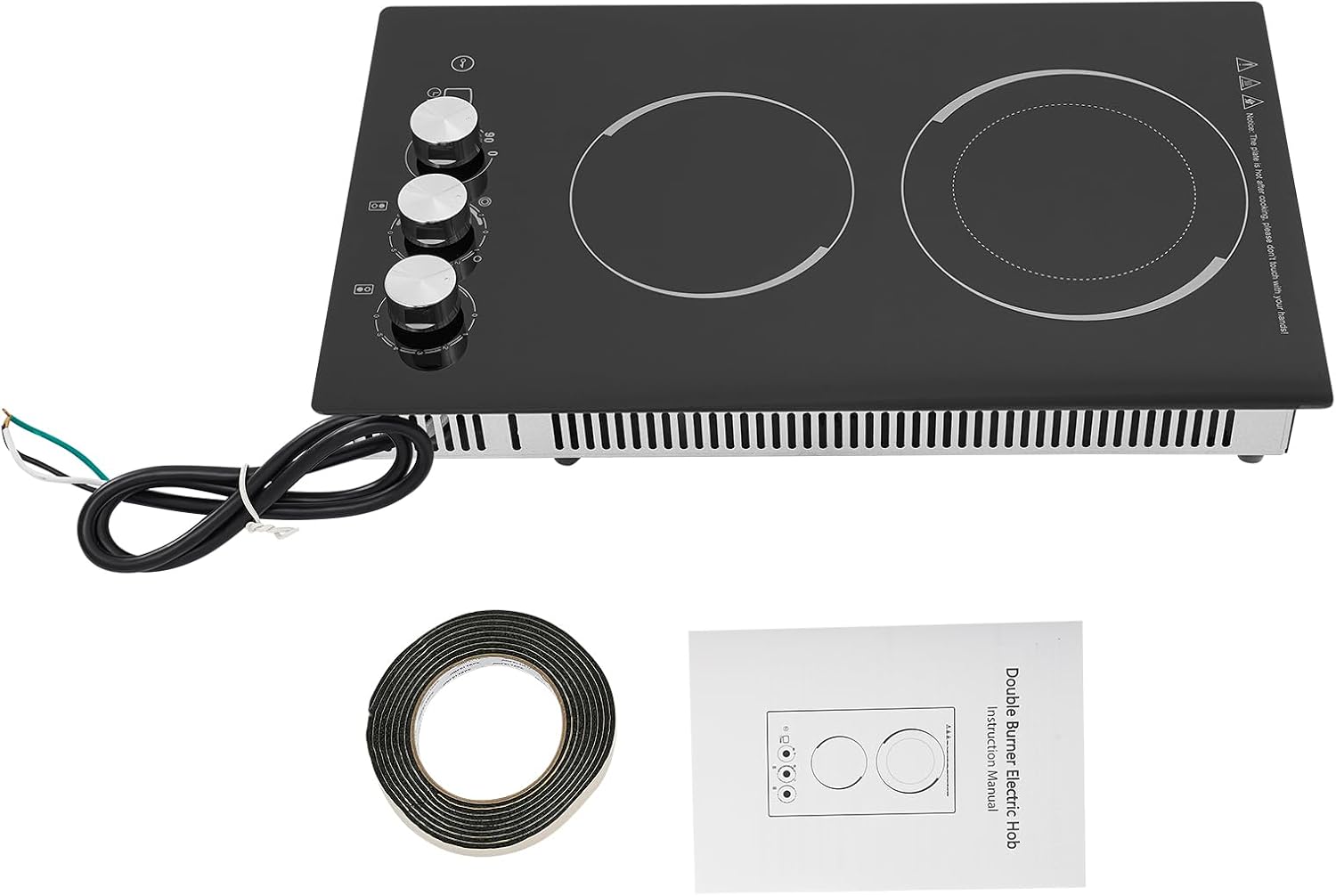 Electric Cooktop 20 Inch, 1700W Drop-in 2 Burner Electric Stovetop in Black with 5 Power Levels, 0-99 Minute Timer, Child Safety Lock, 110V - 20.08x11.81x4.06in(No Plug)