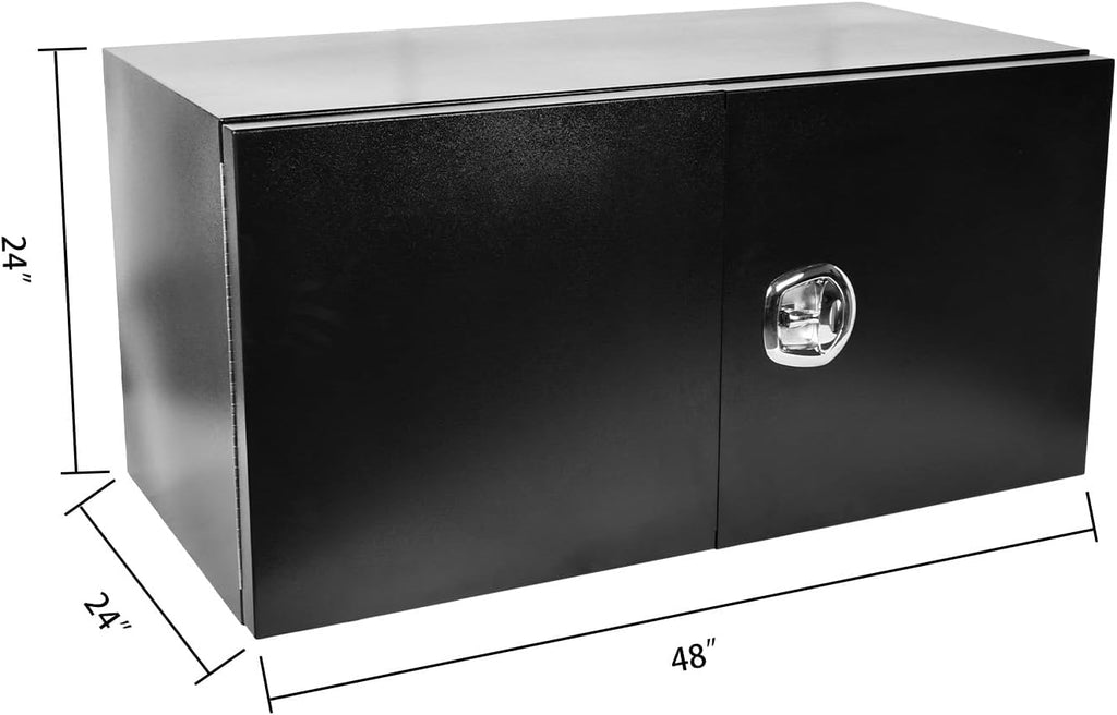 SSN 48'' Inch Black Steel Underbody Truck Box with T-Handle Latch and Barn Door,24 X 24 X 48 Inch Truck Bed Tool Box,Waterproof and Durable Toolbox,for Storage and Organization