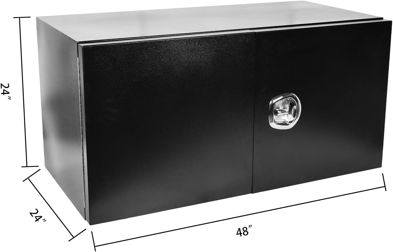 SSN 48'' Inch Black Steel Underbody Truck Box with T-Handle Latch and Barn Door,24 X 24 X 48 Inch Truck Bed Tool Box,Waterproof and Durable Toolbox,for Storage and Organization