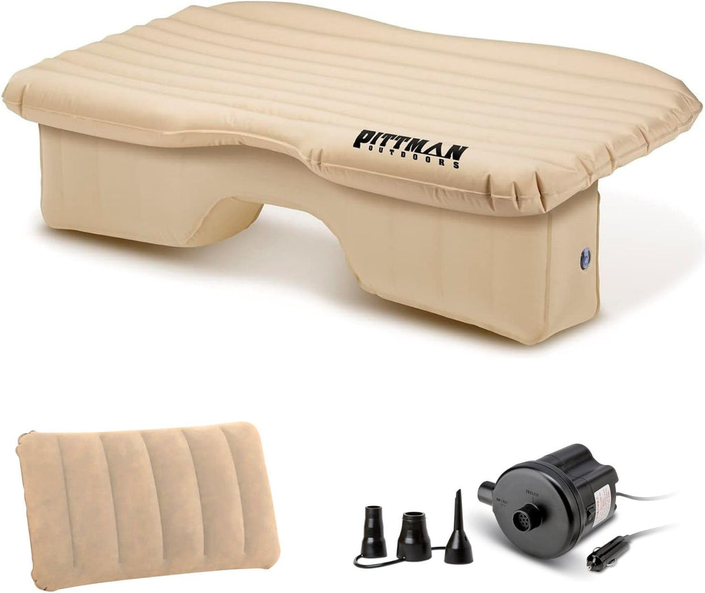 Pittman Outdoors Backseat Bed Air Mattress – 60' Rear Seat Air Mattress for Trucks, Vans & Large SUV – Includes Pump, Pillow & Storage Bag – Inflatable Back Seat Air Mattress – Tan