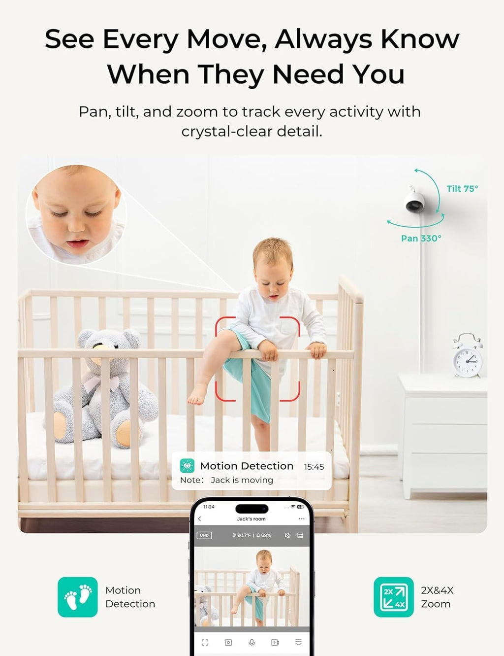 Dr.Care VistaView Lite Smart WiFi Baby Monitor with 2 Cameras- 4' 720P Split Screen & 1080P Camera App Control, Motion Alerts, Night Vision, 3000mAh Battery, 2-Way Talk, Triple Security, 1000ft Range