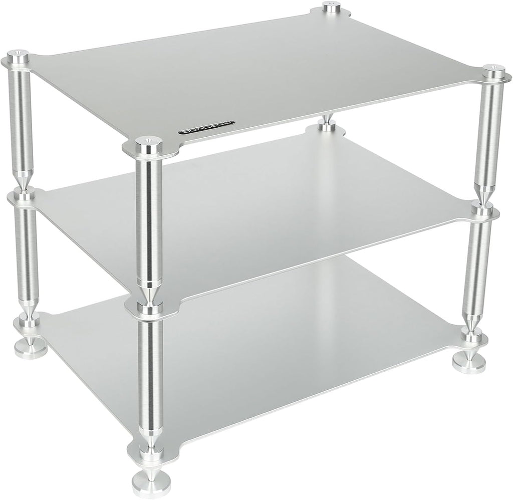BOALECO FX2 Audiophile Audio Rack, 3-Tier Desktop HiFi Isolation Stand with Solid Aluminum Pillars, Modular Equipment Shelf for Amplifiers, DACs, and Preamps