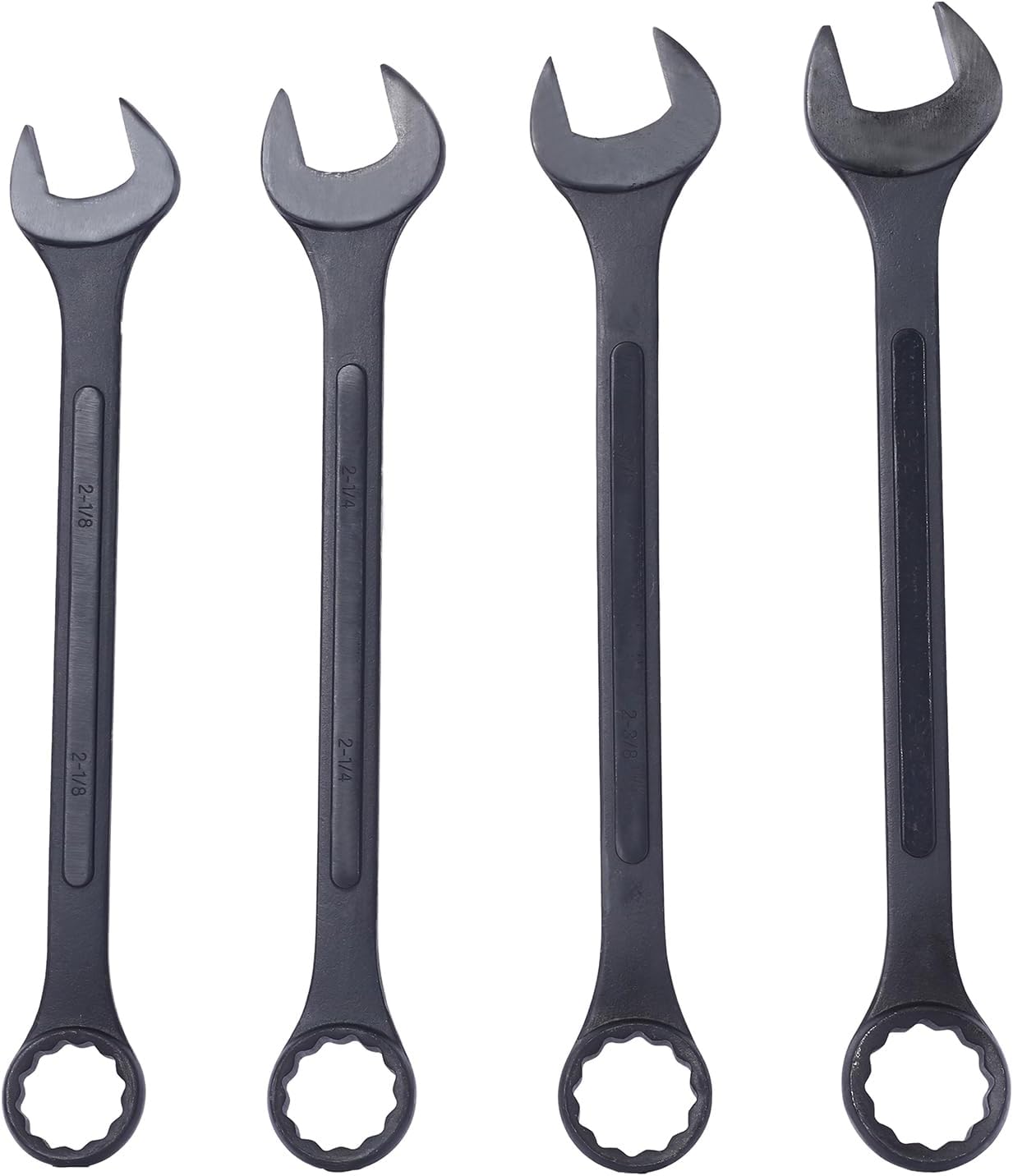 4PC Jumbo Combination Wrench Set, SAE 2-1/8'–2-1/2', Heavy-Duty Carbon Steel, Black Finish, Large Size Wrenches with Storage Bag