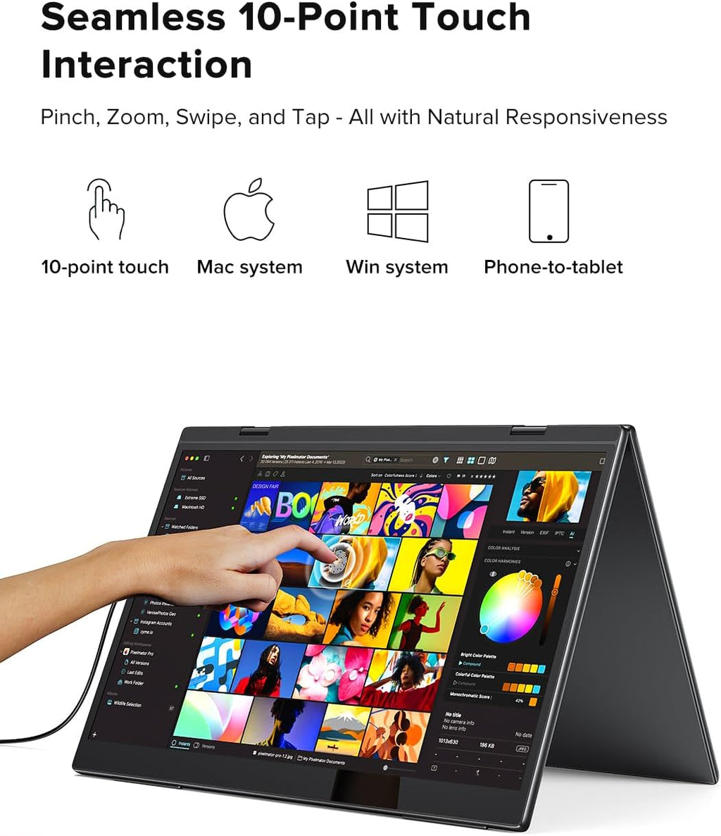 UPERFECT Delta Pro Touch Portable Monitor, 16' 2K Laptop Screen Extender, Touchscreen Dual Monitor with Stylus, First Pressure-Sensitive Touch Display, Stacked Folding Vertical Dual Screen with Stand