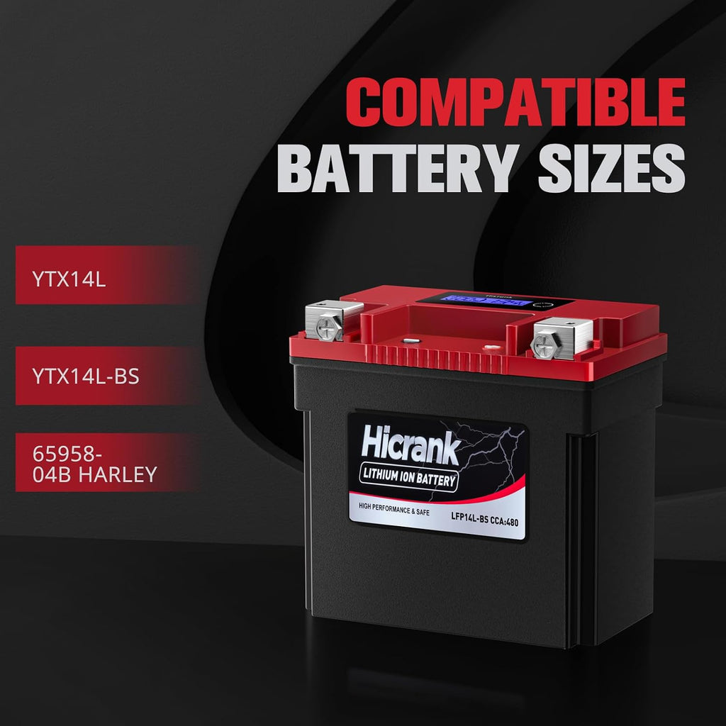 YTX14L-BS (GYZ16HL) Lithium 12V 8Ah 480CCA LiFePO4 Motorcycle Battery, Powersports Battery for Honda KTM Yamaha Harely, Fit ATV, UTV, Motocross, 4 Wheeler, Quad, Riding Lawn Mower
