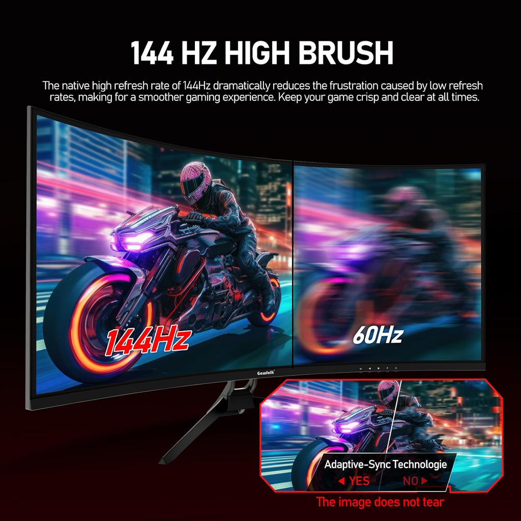 Gawfolk 34 Inch Ultrawide Curved 144Hz Gaming Computer Monitor 1500R PC Screen 21:9 UWQHD (3440x1440),Adaptive Sync,178° Viewing Angle,Display Port 1.4、HDMI 2.0,Compatible with wall mounting -Black