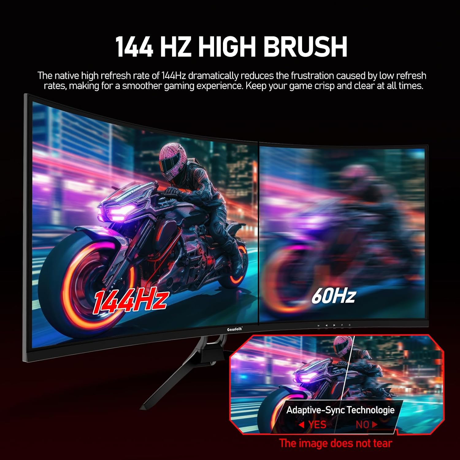 Gawfolk 34 Inch Ultrawide Curved 144Hz Gaming Computer Monitor 1500R PC Screen 21:9 UWQHD (3440x1440),Adaptive Sync,178° Viewing Angle,Display Port 1.4、HDMI 2.0,Compatible with wall mounting -Black