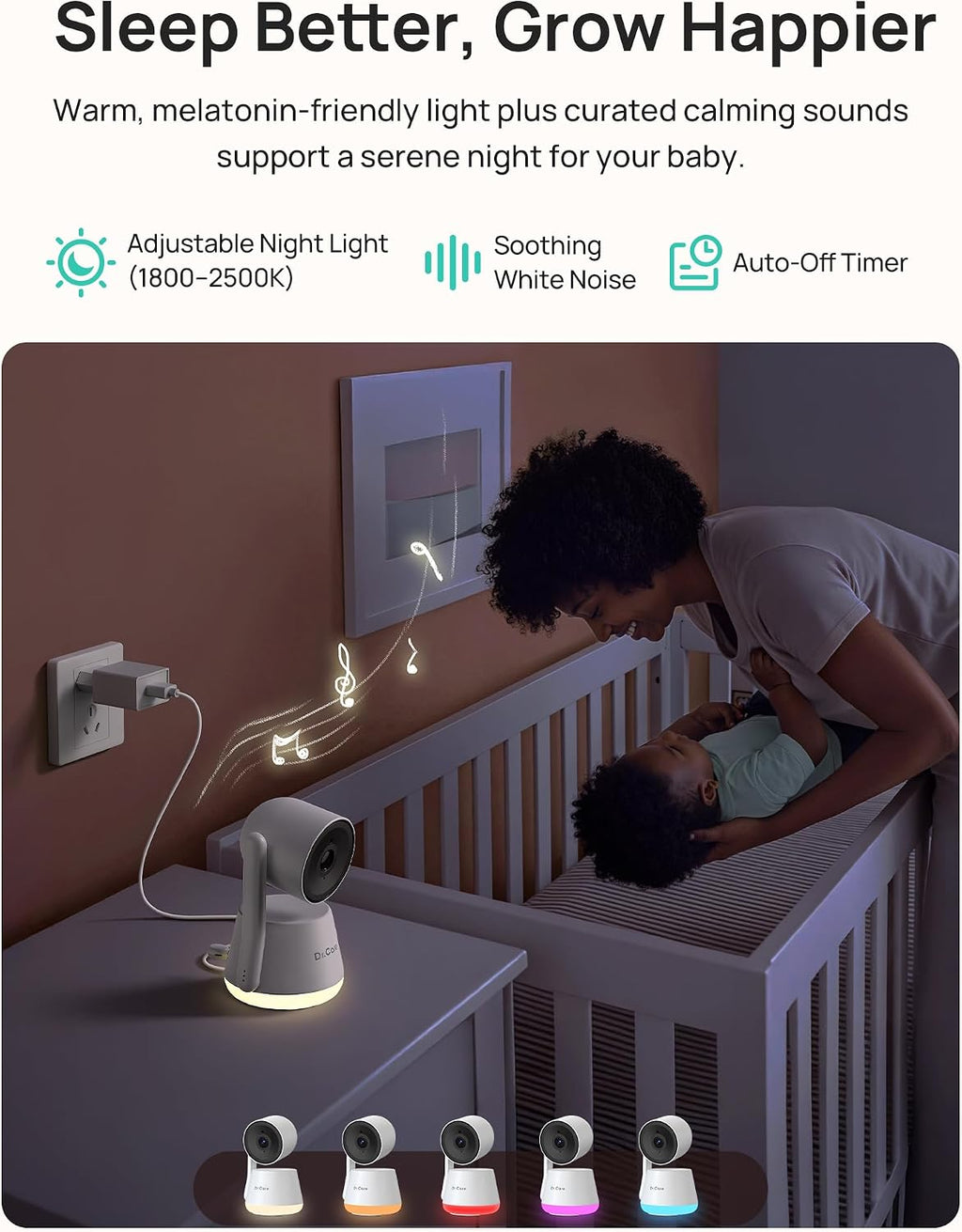 Dr.Care LumiView Plus Smart WiFi Baby Monitor with Clip Mount - 5.5' 1080P Split Screen & 2K Camera, Privacy Mode, Cry & Motion Alerts, 5000mAh Removable Battery, RGB Night Light, HD Night Vision