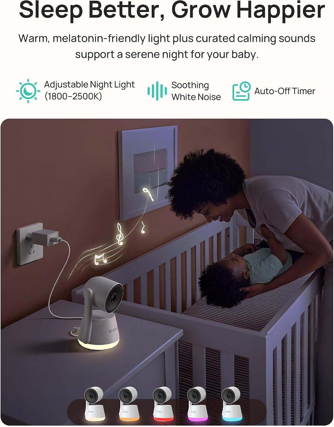 Dr.Care LumiView Plus Smart WiFi Baby Monitor with Clip Mount - 5.5' 1080P Split Screen & 2K Camera, Privacy Mode, Cry & Motion Alerts, 5000mAh Removable Battery, RGB Night Light, HD Night Vision