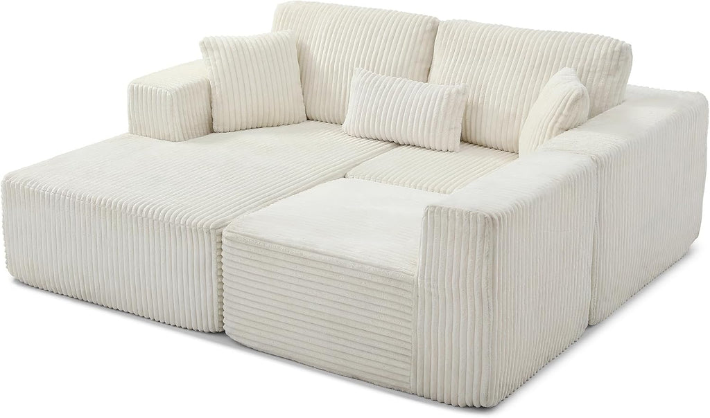 Modular Sectional Sofa Couches, 109' L-Shaped Cloud Boneless Couch with Right Chaise Lounge & Deep Seat for Living Room | No Assembly Required | Corduroy Fabric, White