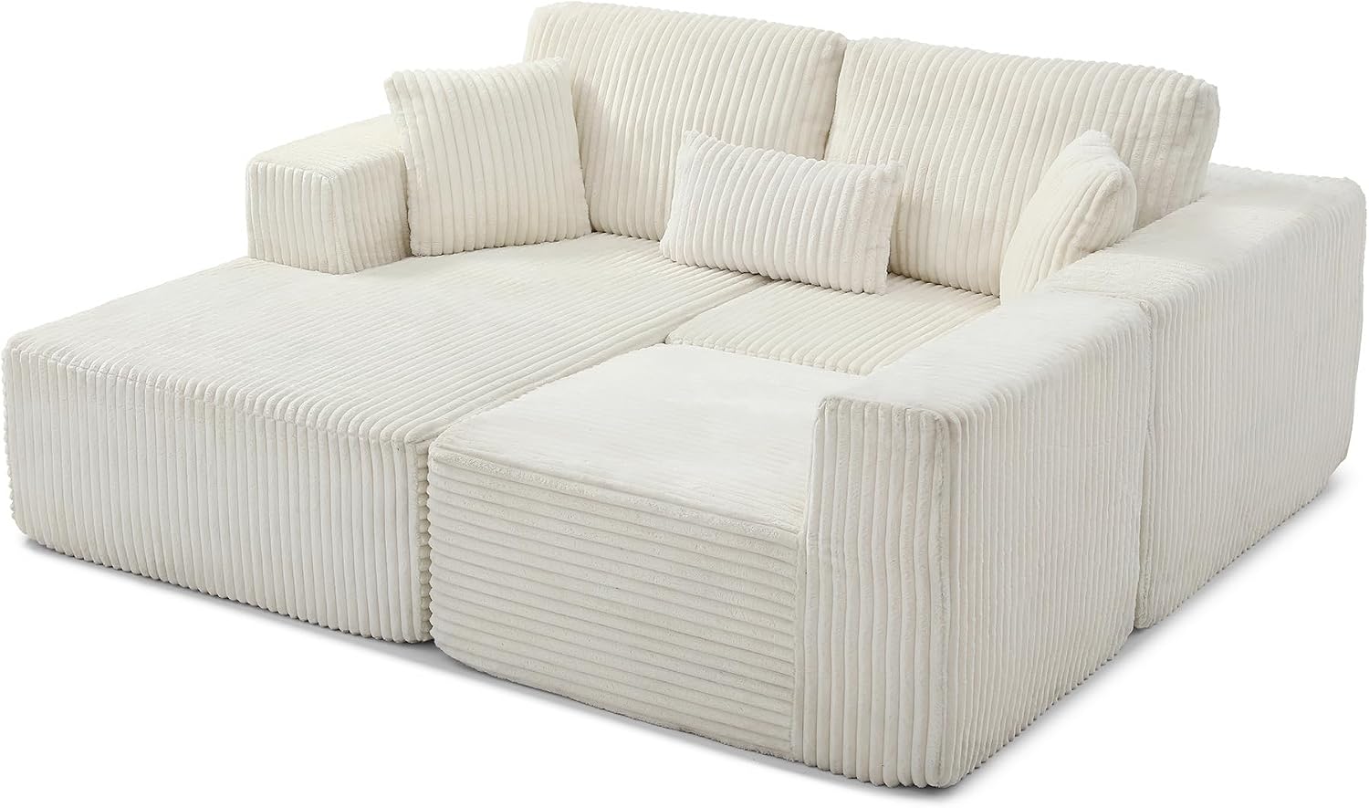 Modular Sectional Sofa Couches, 109' L-Shaped Cloud Boneless Couch with Right Chaise Lounge & Deep Seat for Living Room | No Assembly Required | Corduroy Fabric, White