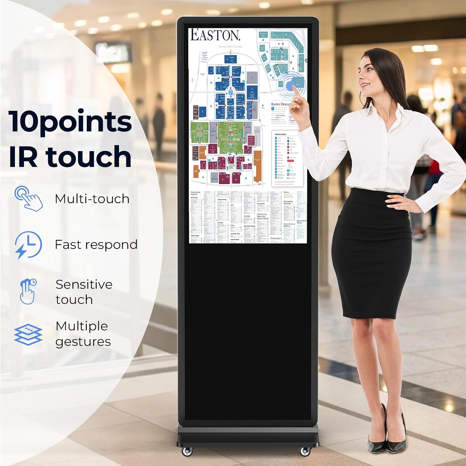 32/43/55/65 Inch Digital Signage Display, LCD Screen Advertising Display Kiosk Interactive Totem Floor Standing Auto AD Player with USB/HDMI/WiFi Android OS (55'' Touch Screen)