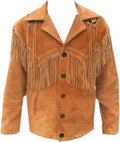 Men's Traditional Western Fringe Jacket | Brown Suede Leather Jacket | Native American Cowboy Style Coat