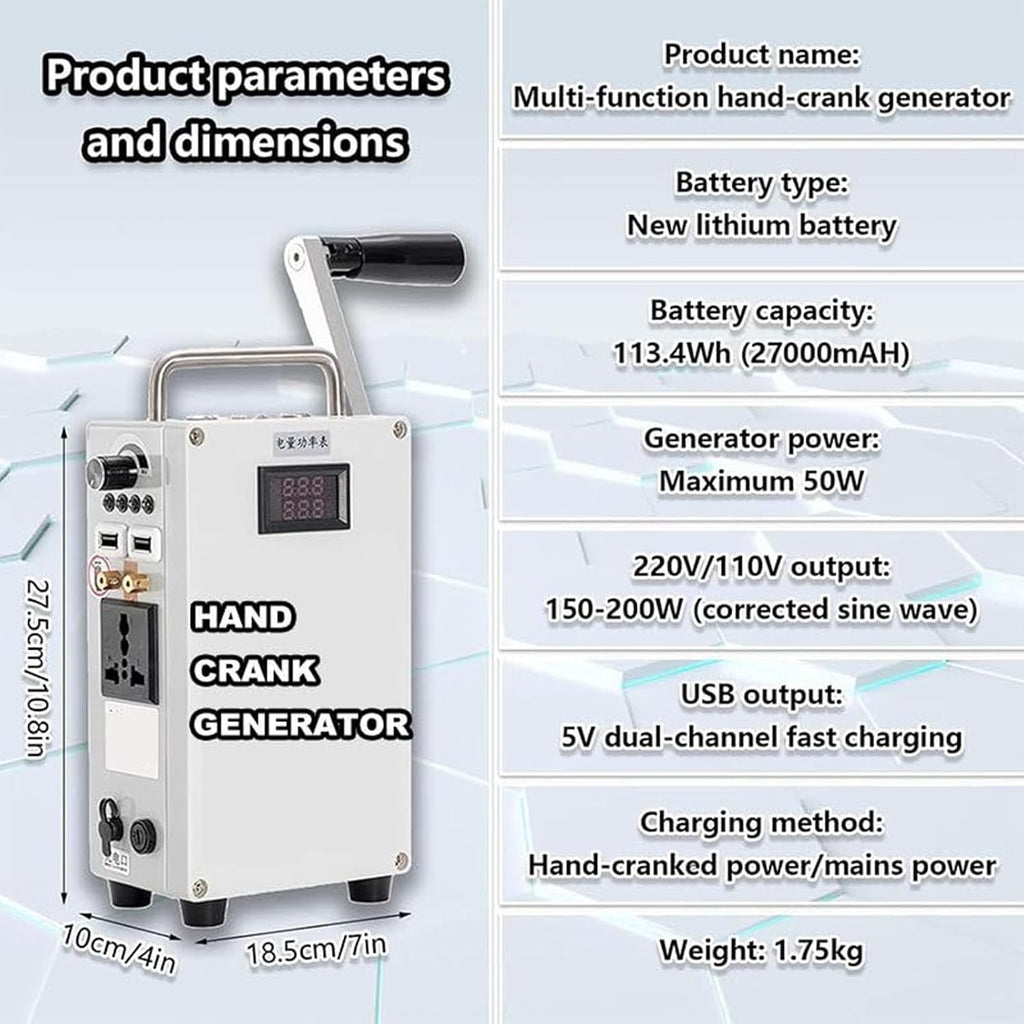 Manual Emergency Power Generator, Hand Crank Charger Generator, Emergency Hand Generator, LED Emergency Light, 27000mAH, DC12V, for Household Emergency and Outdoor Survival 发电机+控制器