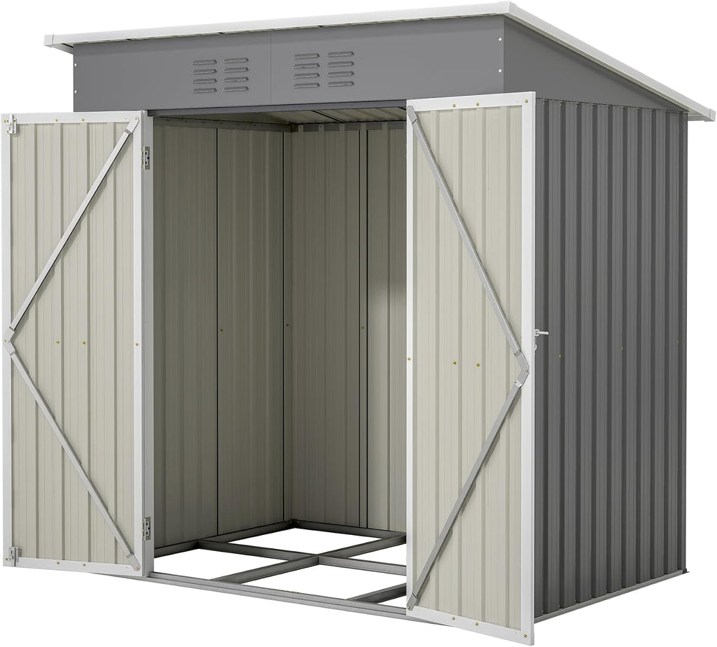 6 x 4 FT Outdoor Storage Shed, Metal Garden Shed with Floor Frame, Small Tool Sheds Outdoor Storage with Lockable Sliding Doors & Air Vents, Storage House Waterproof for Backyard, Lawn, Grey