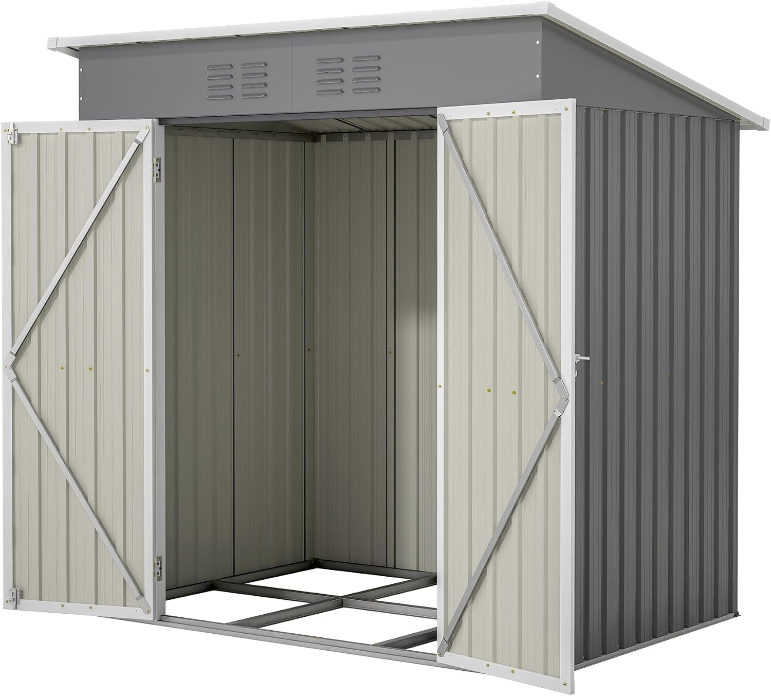 6 x 4 FT Outdoor Storage Shed, Metal Garden Shed with Floor Frame, Small Tool Sheds Outdoor Storage with Lockable Sliding Doors & Air Vents, Storage House Waterproof for Backyard, Lawn, Grey