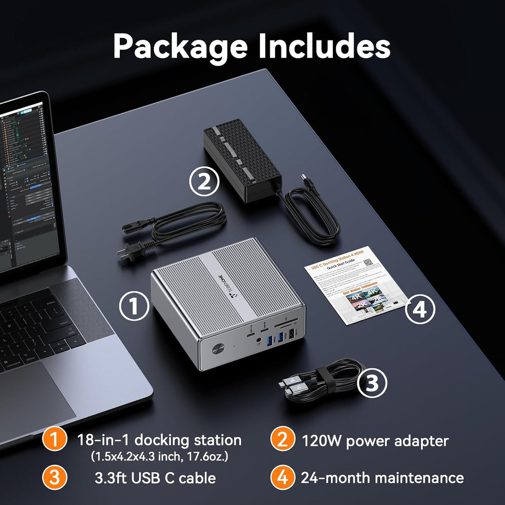 TobenONE 𝗗𝗶𝘀𝗽𝗹𝗮𝘆𝗟𝗶𝗻𝗸 𝗗𝗿𝗶𝘃𝗲𝗿 𝗥𝗲𝗾𝘂𝗶𝗿𝗲𝗱 Docking Station, Supports 3 Monitors, 10Gbps USB, 120W Power Supply, 18W Charging for Phone, Gigabit Ethernet, Audio,Compatible with macOS