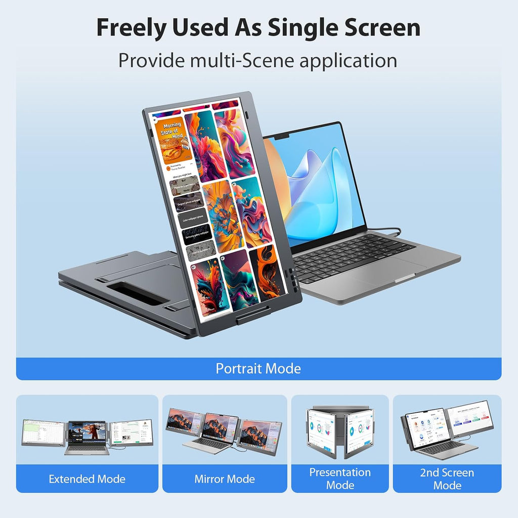 KYY Triple Laptop Screen Extender, 15.6' 1080P FHD IPS Dual Portable Extended Monitor, USB C Travel Display for 12-17'' Laptop, 210°Rotation & Kickstand, Plug and Play (Windows Only)