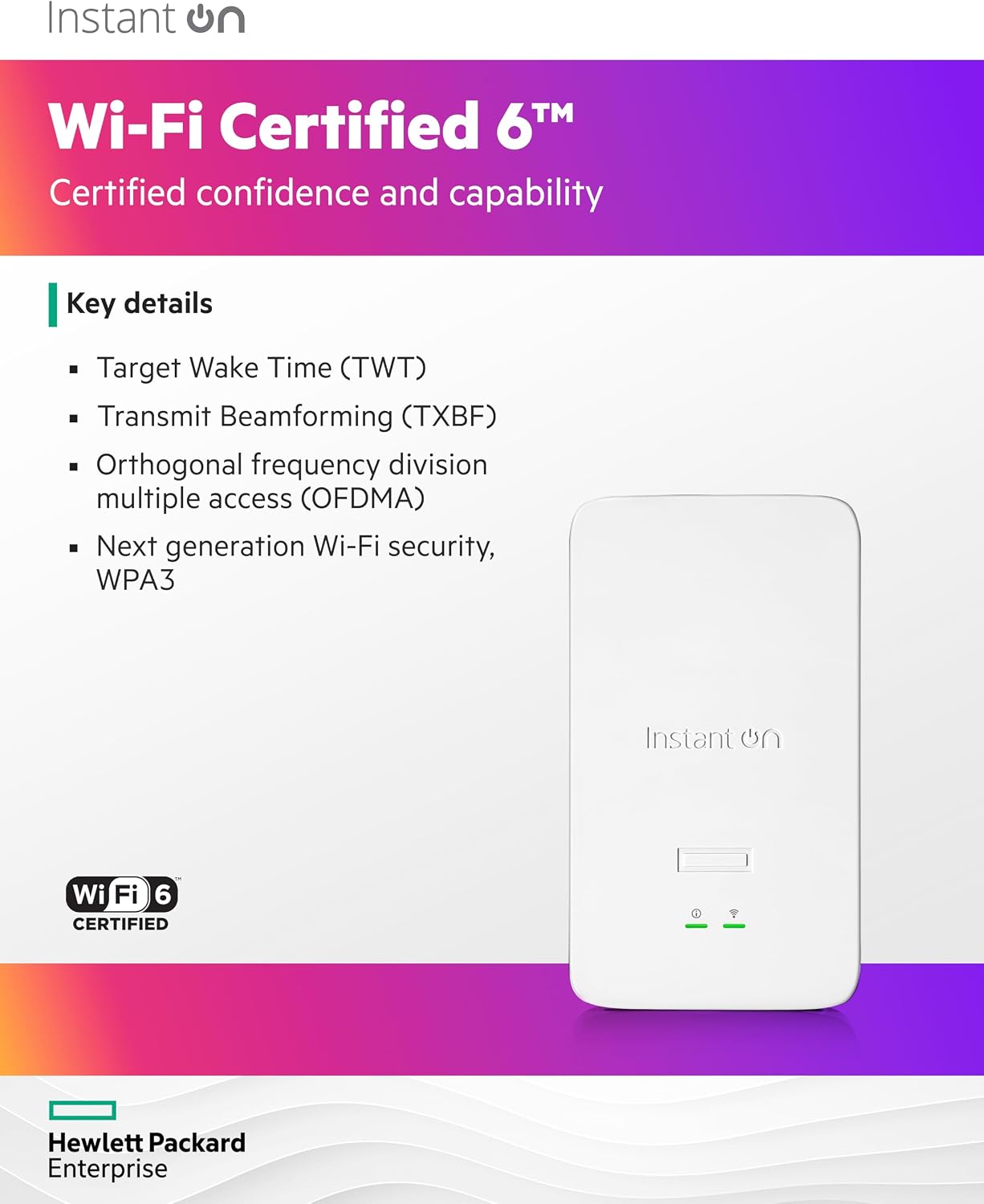 HPE Networking Instant On Access Point AP22D 2x2 WiFi 6 Indoor Wireless Access Point | Single-Room, Secure, Smart Mesh Support | Power Source NOT Included | US Model (S1U75A)