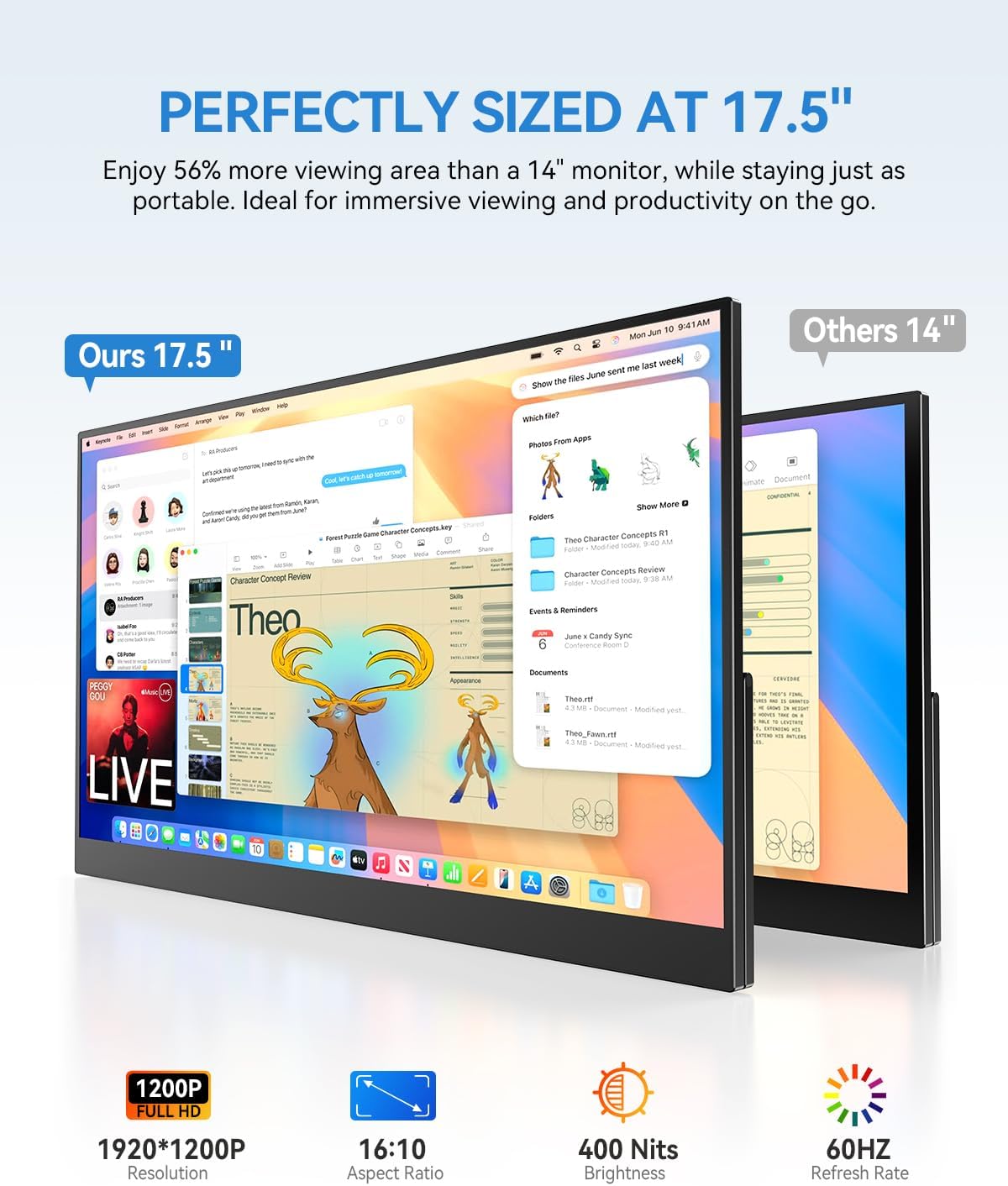 UPERFECT 17.5' Portable Monitor 1920×1200 FHD 16:10 IPS 125% sRGB 400 nits USB-C & HDMI Laptop Extender with 180° Adjustable Stand, Travel Second Screen for MacBook, PC, Phone & Gaming