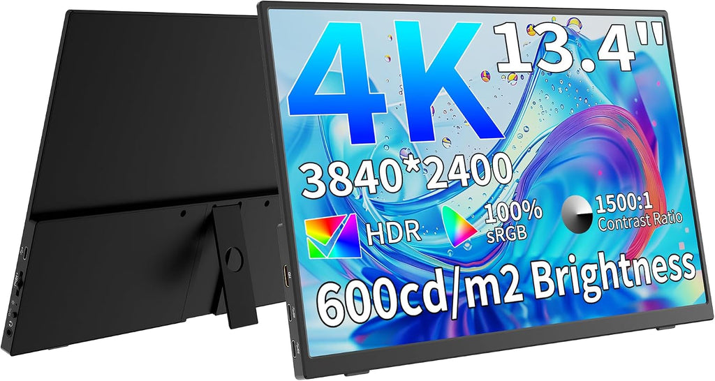 MAGICRAVEN 4K Portable Monitor, 13.3' UHD IPS Laptop Screen, Slim Lightweight Dual USB C HDMI Computer Gaming Display with Speakers, Travel Monitor for PC Phone PS5/4 Xbox Switch