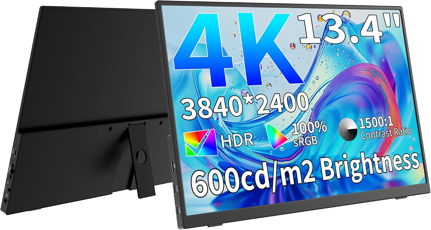 MAGICRAVEN 4K Portable Monitor, 13.3' UHD IPS Laptop Screen, Slim Lightweight Dual USB C HDMI Computer Gaming Display with Speakers, Travel Monitor for PC Phone PS5/4 Xbox Switch