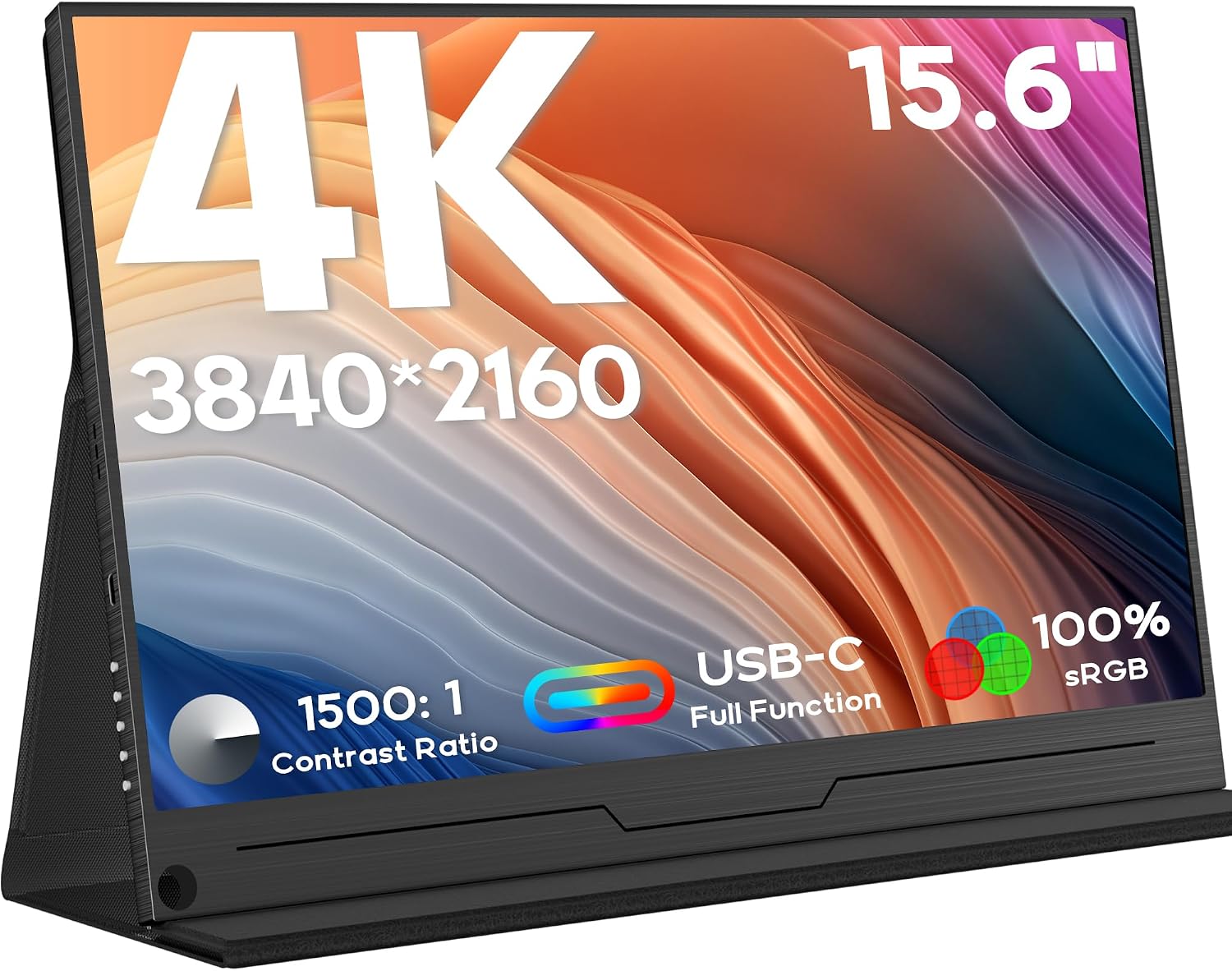 ZSCMALLS 4K Portable Monitor, 15.6' 3840 * 2160 Laptop Extended Monitor, 1500:1 100% sRGB USB-C HDMI Portable Gaming Monitor HDR Travel Monitor with Speakers & Smart for Laptop PS5/4 Xbox Switch
