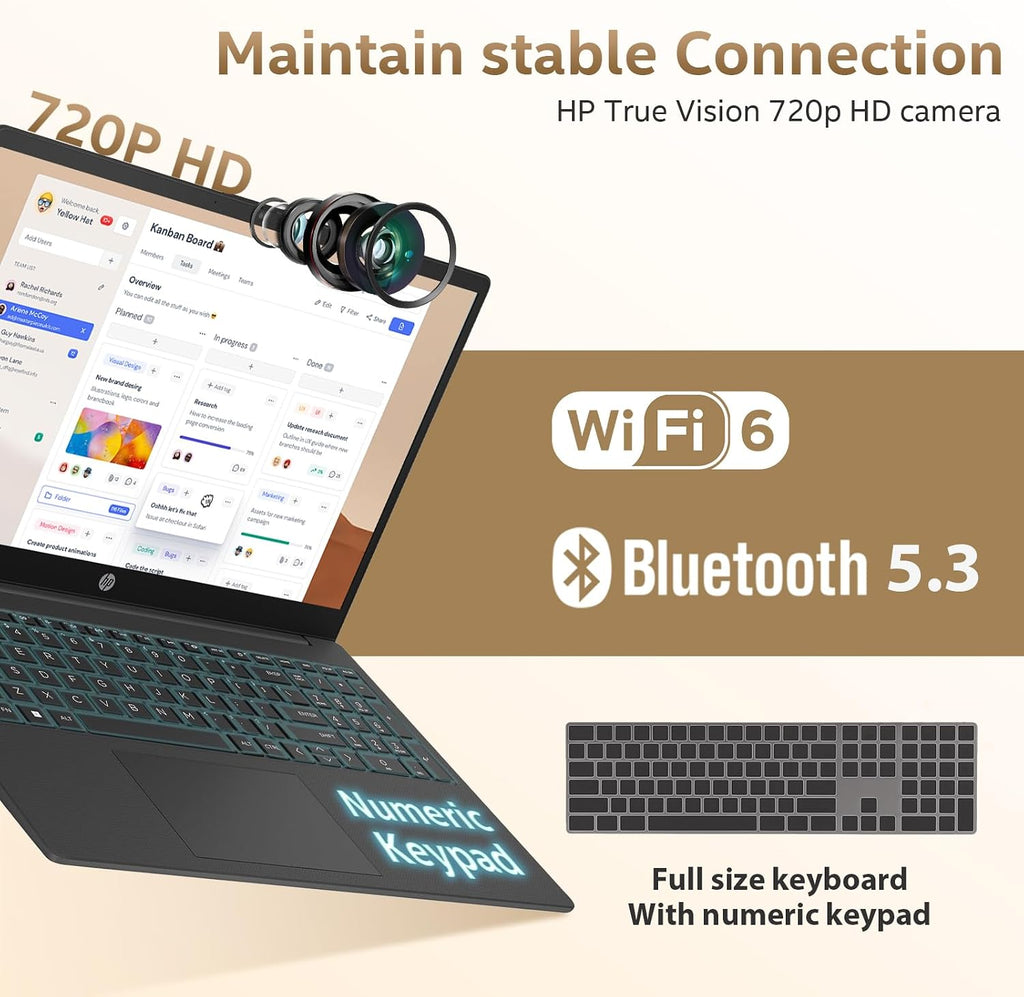 HP 255 G10 Business Laptop 15.6' FHD IPS Display, AMD Ryzen 7 7730U (8-Core), 32GB RAM, 1TB SSD, Windows 11 Pro, Copilot AI, WiFi 6, Bluetooth, Numeric Keyboard, with G255 Pro Accessory Kit Box