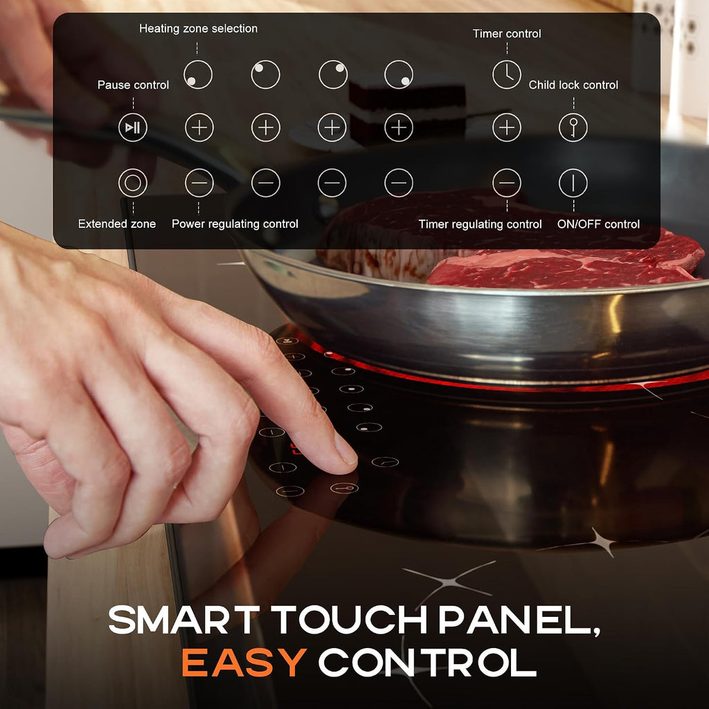 Karinear Electric Cooktop 30 Inch, 5 Burners Radiant Stovetop, Sensor Touch Control, Multi-functional Electric Ceramic Cooktop, Drop-in Install, 8400W 220V(No Plug)