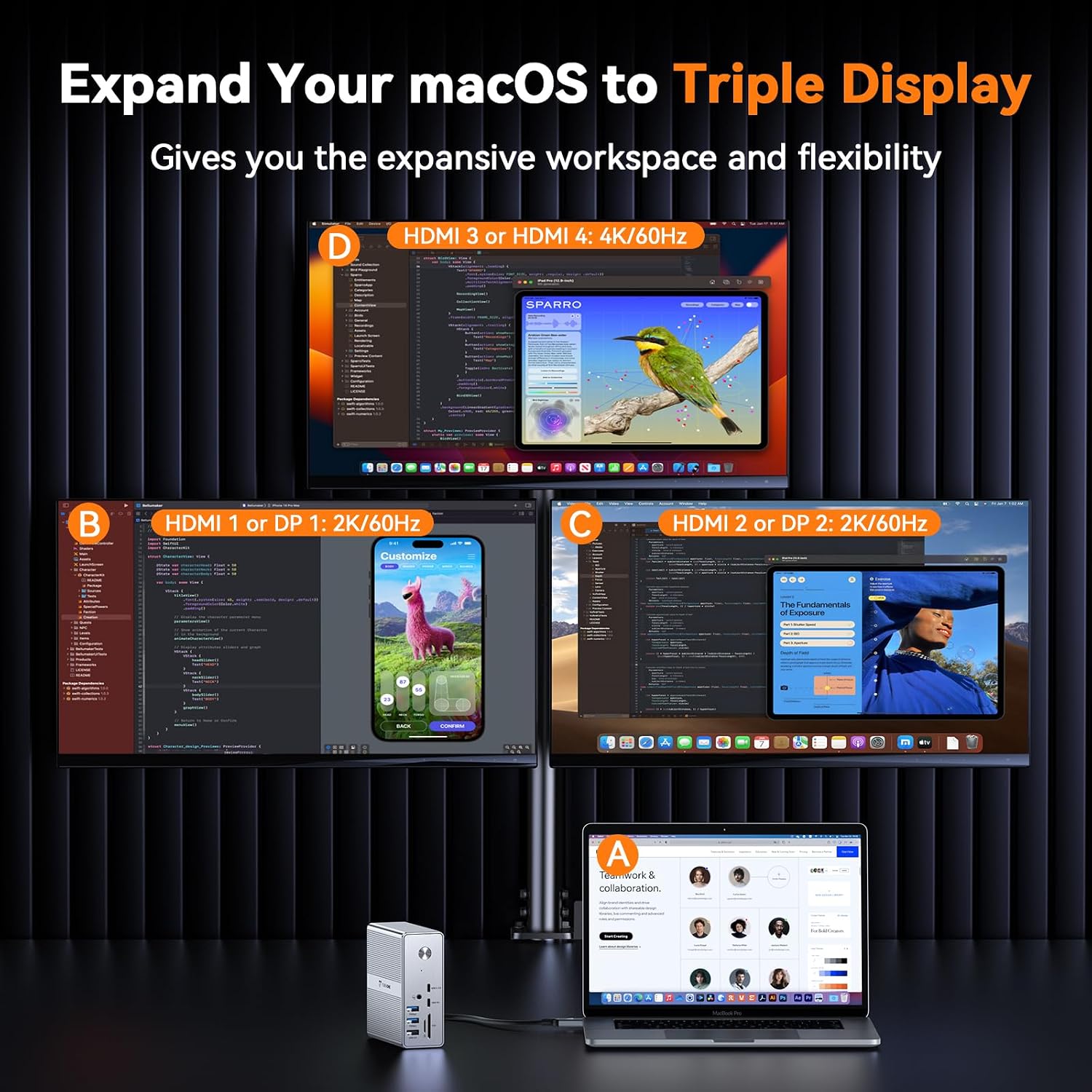 TobenONE 𝗗𝗶𝘀𝗽𝗹𝗮𝘆𝗟𝗶𝗻𝗸 𝗗𝗿𝗶𝘃𝗲𝗿 𝗥𝗲𝗾𝘂𝗶𝗿𝗲𝗱 Docking Station, Supports 3 Monitors, 10Gbps USB, 120W Power Supply, 18W Charging for Phone, Gigabit Ethernet, Audio,Compatible with macOS