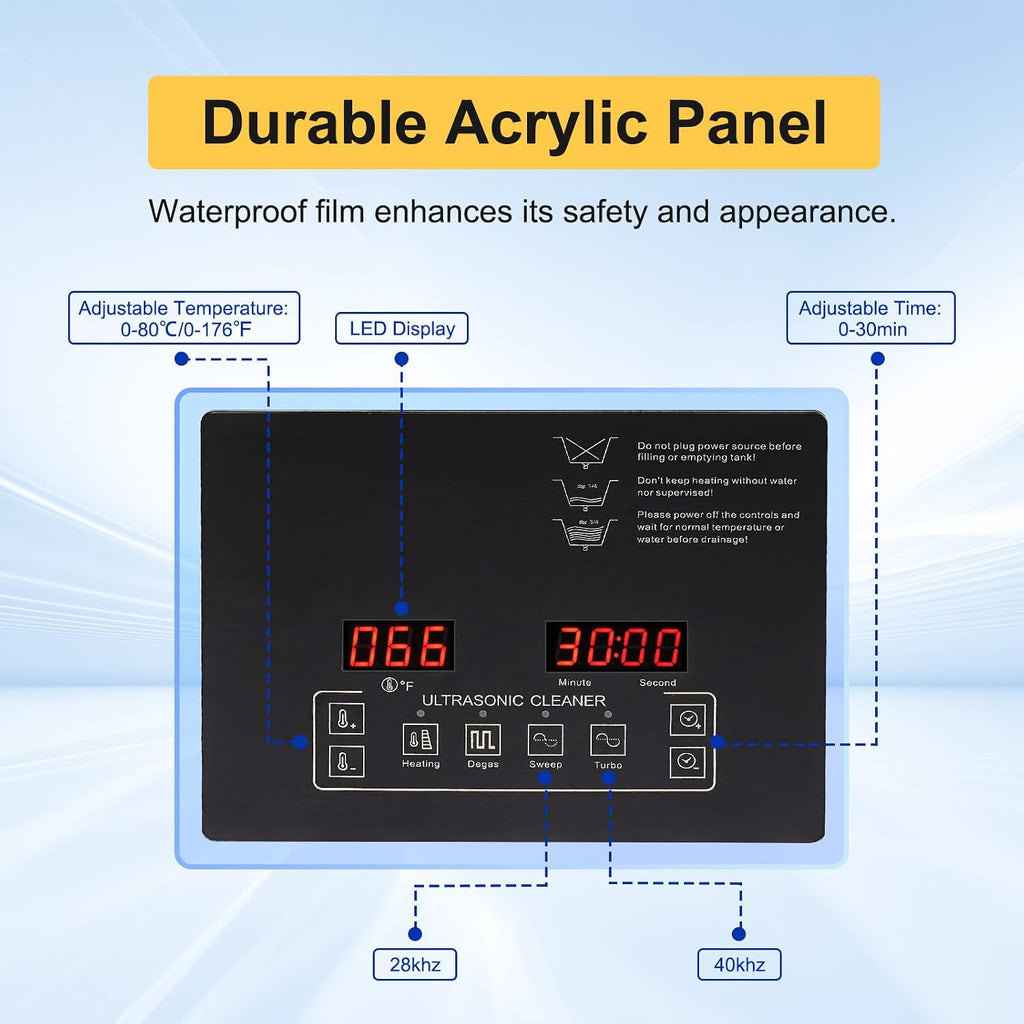30L Ultrasonic Cleaning Machine,28/40khz Dual Frequency Ultrasonic Washing Machine,0-176℉ Adjustment Instrument Cleaner for Jewelry Glasses (10L)