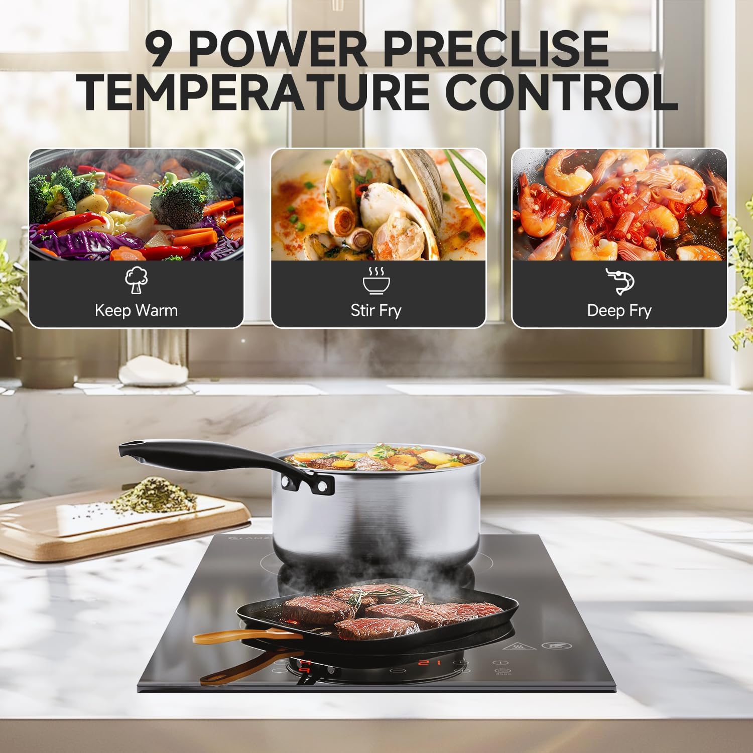 AMZCHEF Induction Cooktop 2 Burners & AMZCHEF Double Induction Cooktop with Removable Griddle Pan