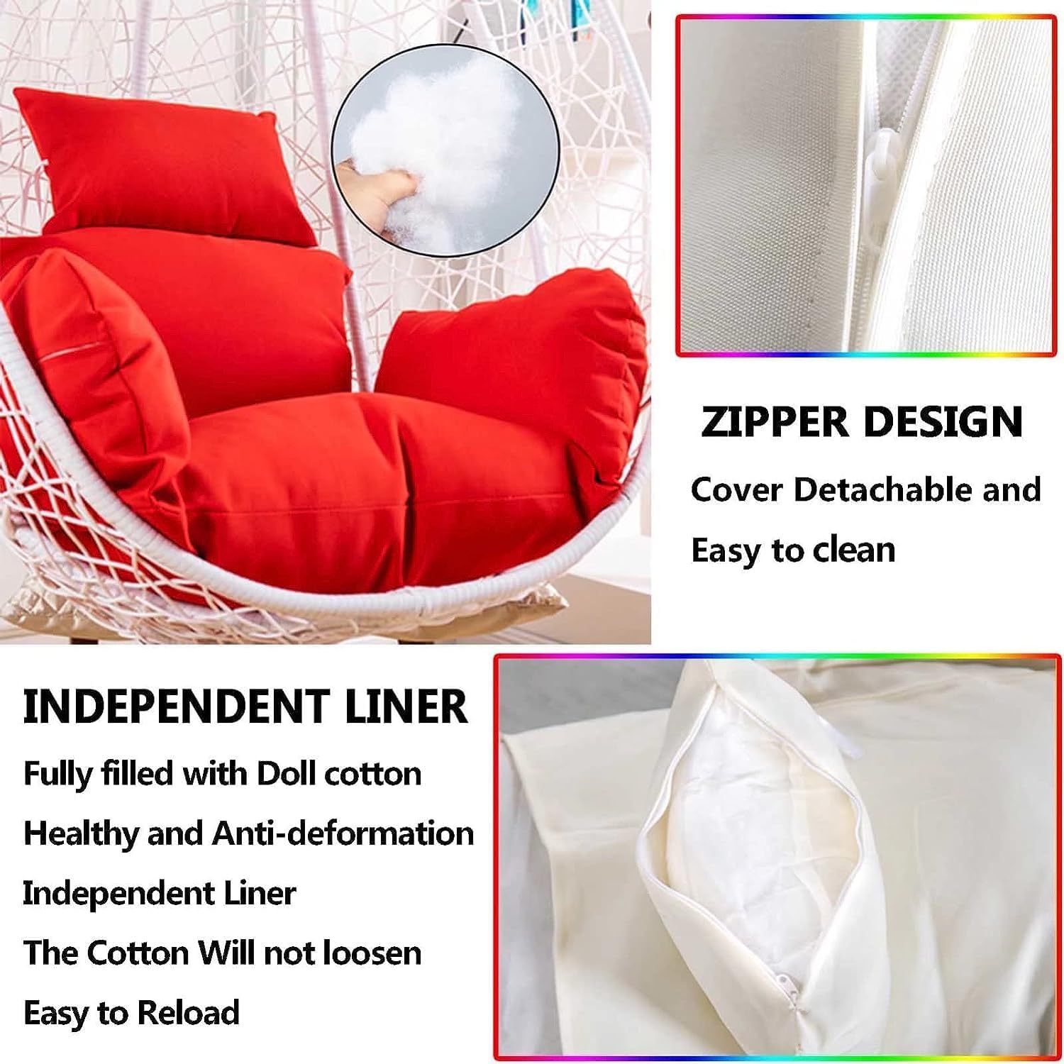 Hanging Basket Chair Cushions, Egg Chair Cushion ， Egg Chair Replacement Cushion, Hanging Swing Cushions for Outdoor Furniture, Hammock Chair Cushion Replacement, Waterproof and Sun-Resistant Egg Chai
