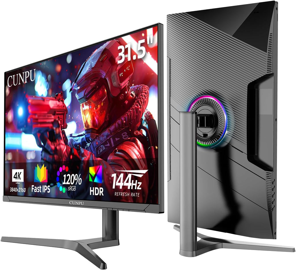 CUNPU 32 Inch 4K 144Hz Gaming Monitor, UHD Fast IPS Panel, 1ms GTG, sRGB 120%, Freesync & G-Sync, DisplayPort, HDMI 2.1, Built-in Dual Speakers, Support PS5 120Hz VRR, VESA, Height/Vertical Adjustment