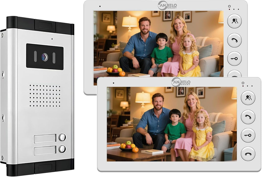 Wired Video Apartment Intercom System,2/3/4/5/6/8/10/12 Units Family 7 inch Monitor Video Door Phone Kit,Indoor Outdoor Video Doorbell,2 Way Audio for Home (1 Doorbell + 2 Monitor)