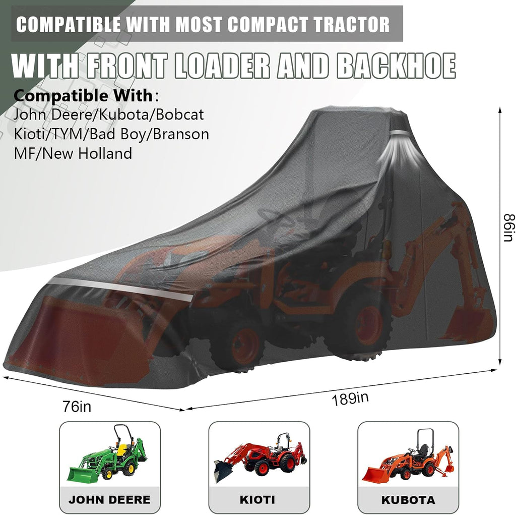 Waterproof Full Tractors Cover Replace for John Deere 1,2,3 Series 1025R 2320 2720 3520, Kubota with Backhoe, 600D Oxford Cloth Tractors Cover for Snow Rain Dust Protection