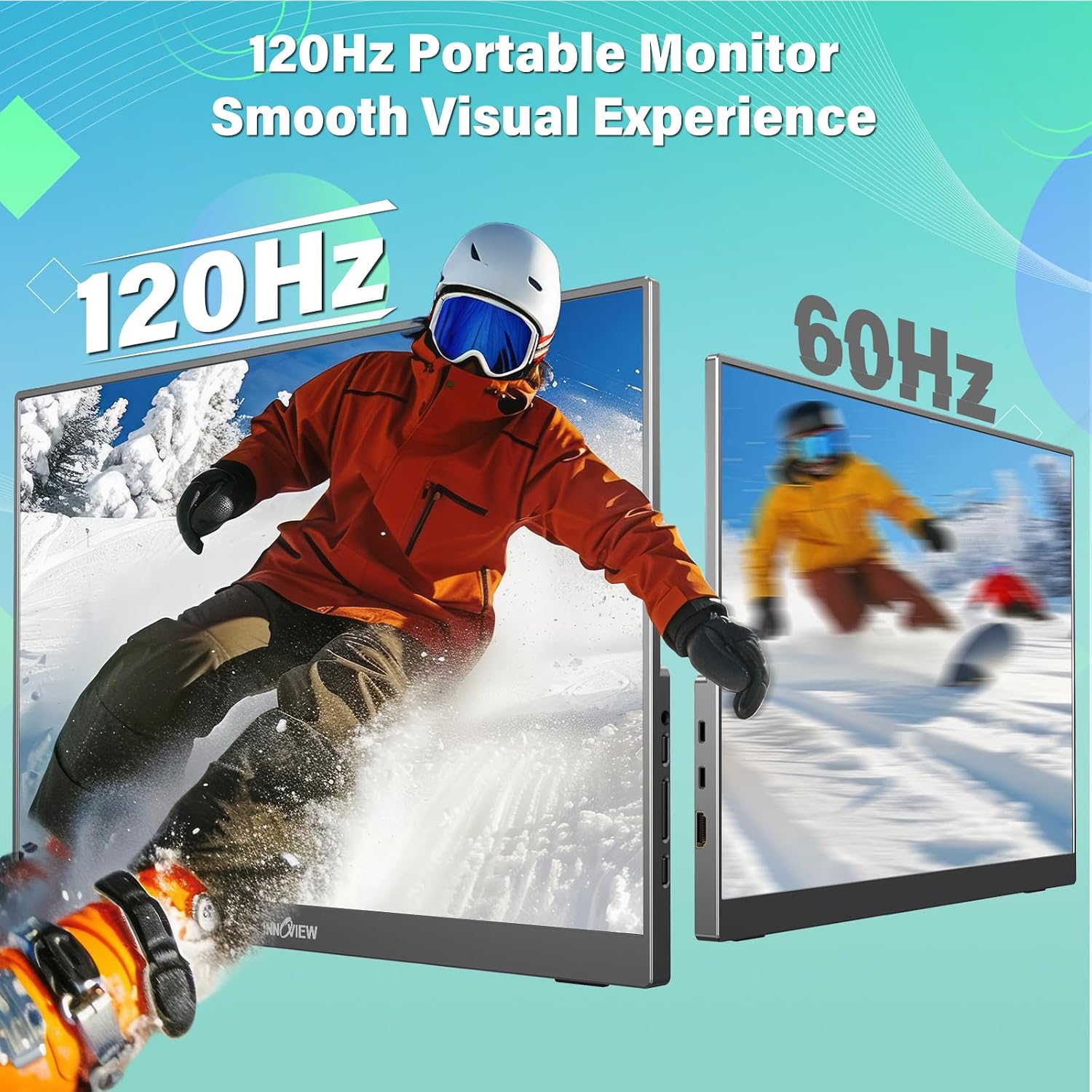 InnoView 16' Portable Monitor 120Hz 2.5K QHD 2160x1600 100% sRGB Laptop Screen Extender | 2 x Type-C & HDMI Portable Monitor for Macbook/Switch/PS5/Xbox(Adapter Excluded)