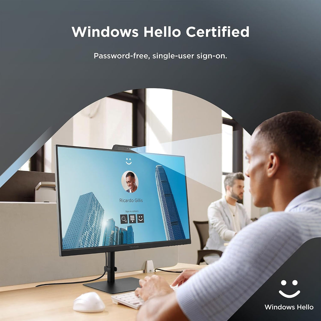 ViewSonic VG2441V 24 Inch 1080p Monitor, IPS Display with Windows Hello, Built-in Microphone, and IR 5MP Webcam for Smooth Video Conferencing, Advanced Ergonomics, USB-C, HDMI, and DisplayPort Inputs