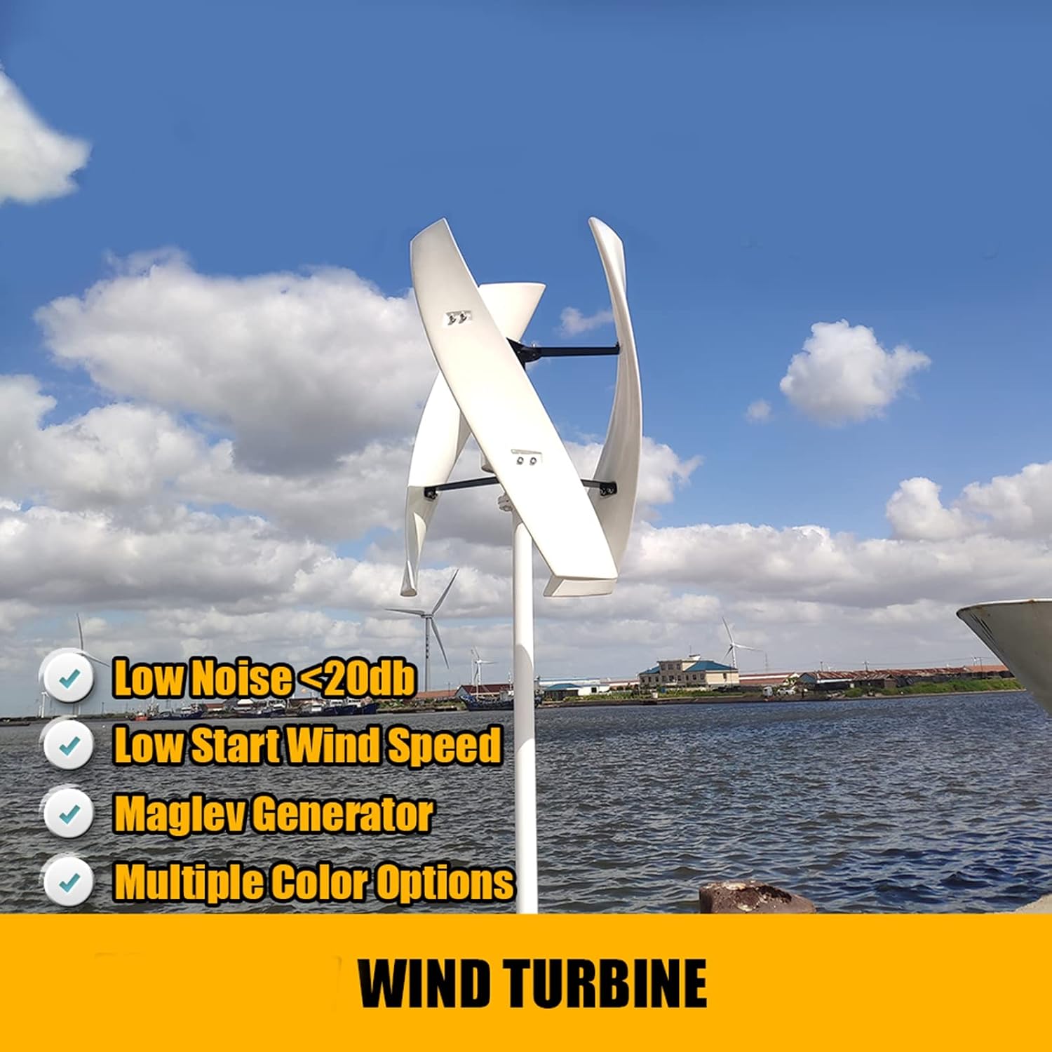 New 3-Blade Vertical Wind Turbine Set,12V/ 24V /48V /220V 3000W Maglev Wind Generator with MPPT Controller for Home Or Camping(White)